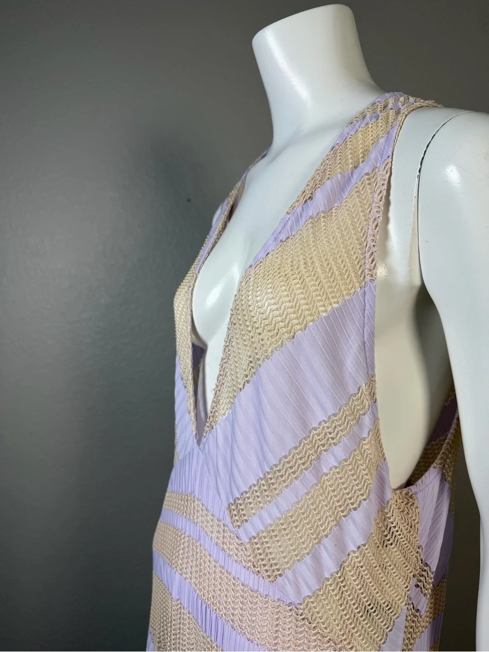 NWT Free People Adrien Striped Midi Dress Lavender Beige Size Large